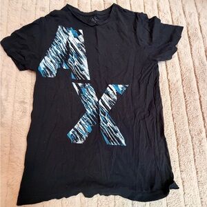 Armani Exchange Black Shirt with Blue and White Pattern